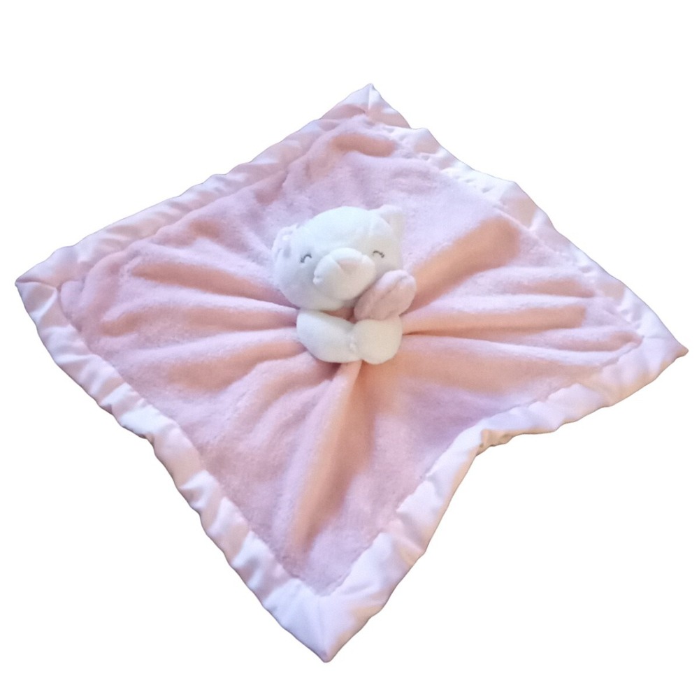 Carter's White Teddy Bear Pink Bow Security Blanket Baby Plush Lovey Toy 14"sq